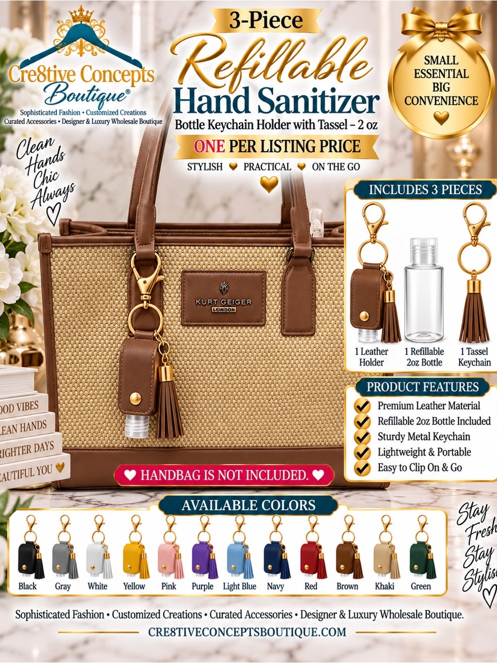 3-Piece Refillable Hand Sanitizer Bottle Keychain Holder with Tassel – 2 oz